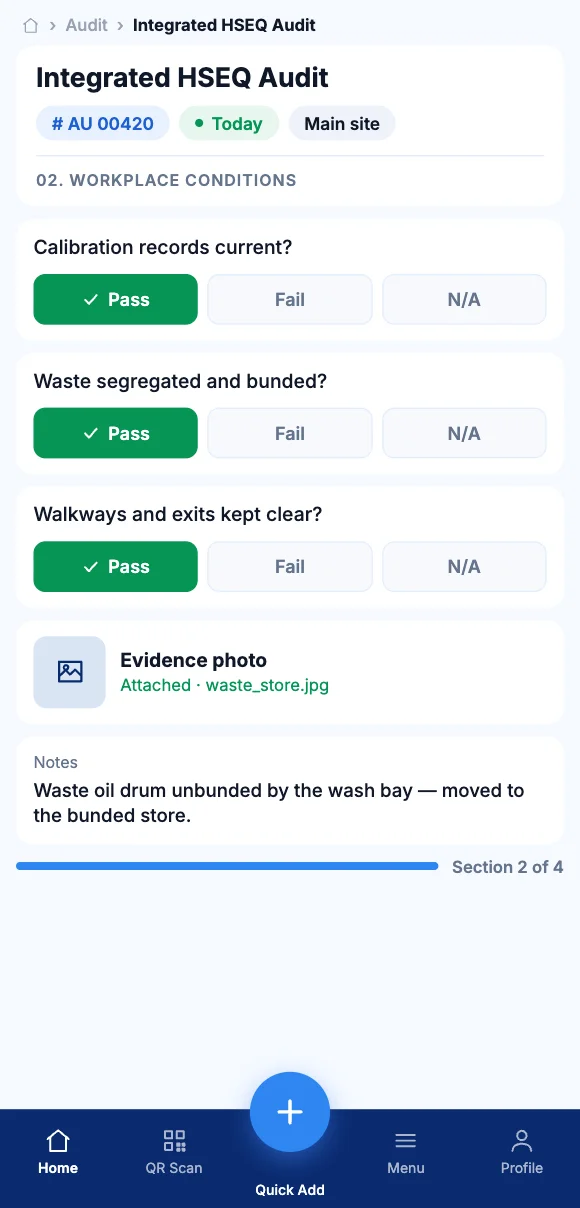 Completing an inspection in Teammate App